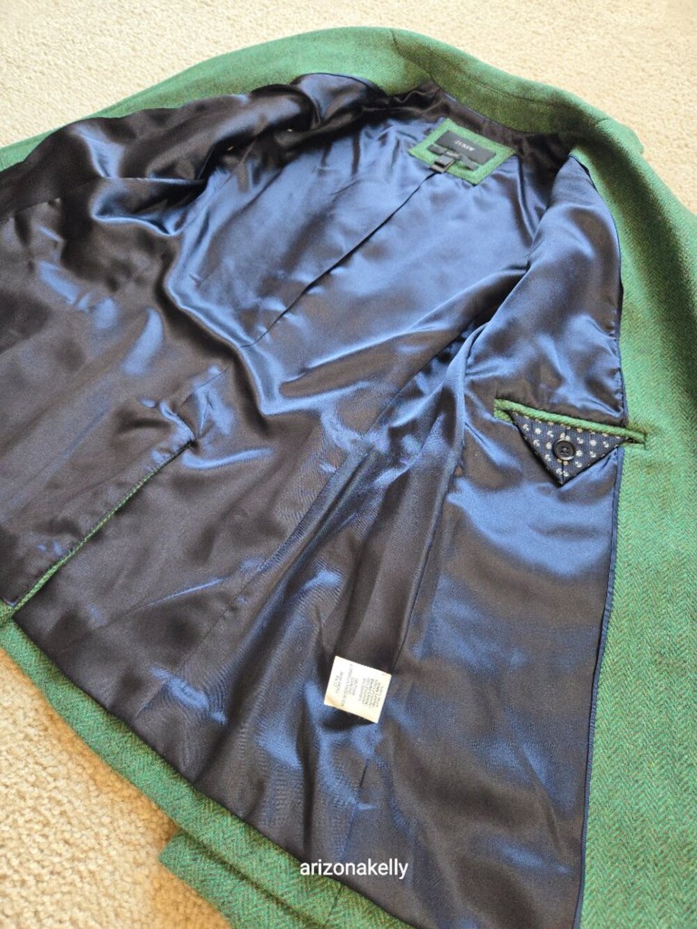 NWOT J. Crew Hacking Blazer Jacket 100% Wool Herringbone Green Leather Buttons 0 - Picture 6 of 16